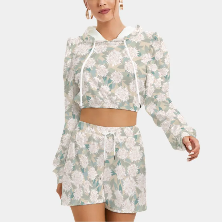 All-Over Print Women's Mirco Fleece Hoodie And Shorts Set