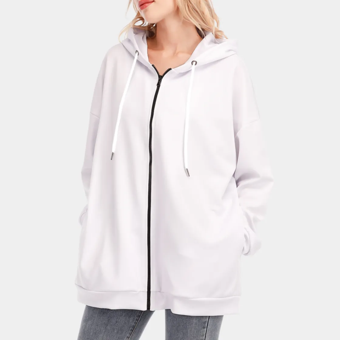 All-Over Print Women's Long Hoodie With Zipper Closure