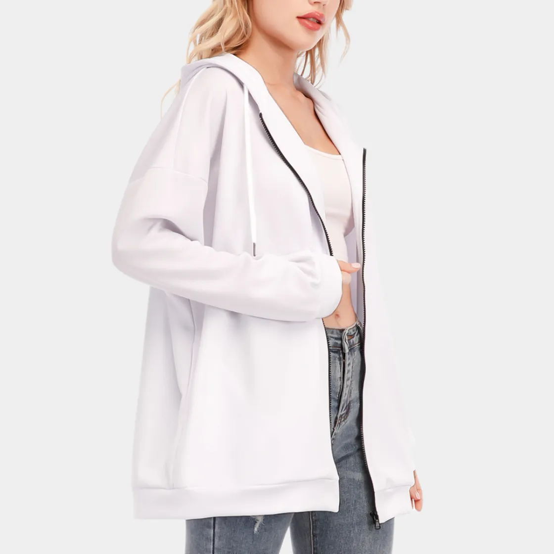 All-Over Print Women's Long Hoodie With Zipper Closure