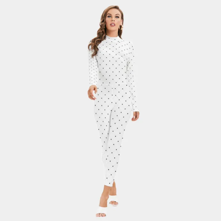 All-Over Print Women's Long-sleeved High-neck Jumpsuit With Zipper