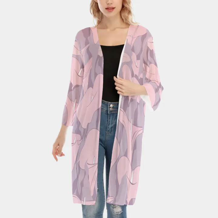 All-Over Print Women's V-neck Mesh Cardigan