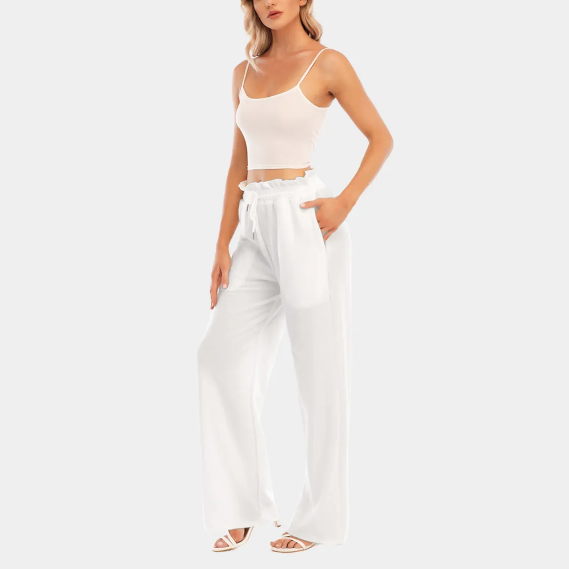 All-Over Print Women's Waist Fungus Edge Wide-leg Pants