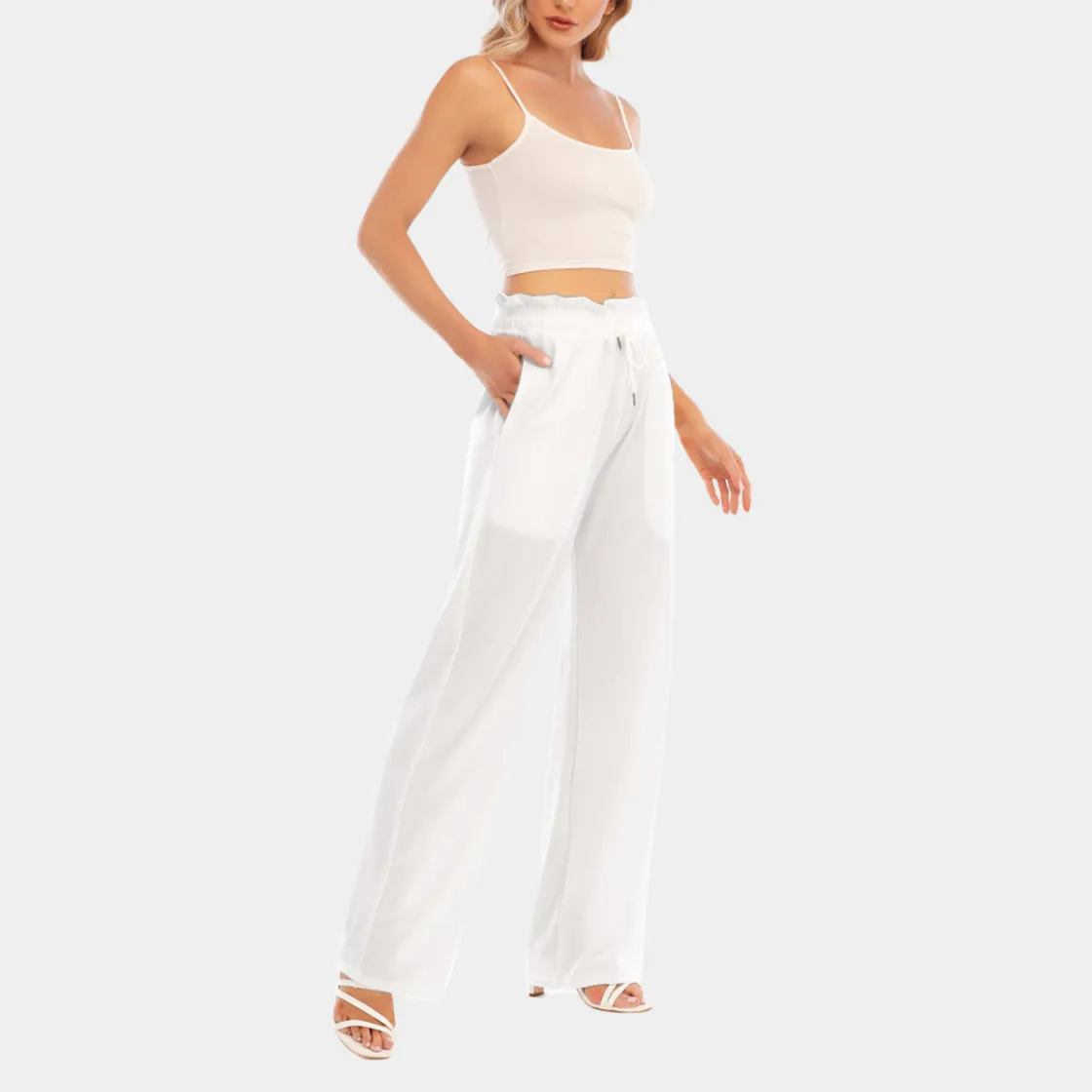 All-Over Print Women's Waist Fungus Edge Wide-leg Pants