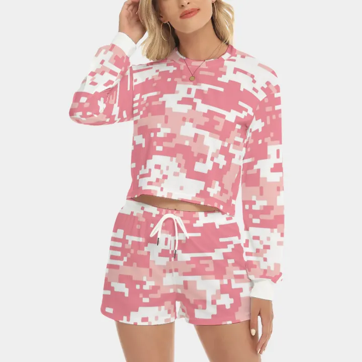 All-Over Print Women's Short Sweatshirt And Pants Suit