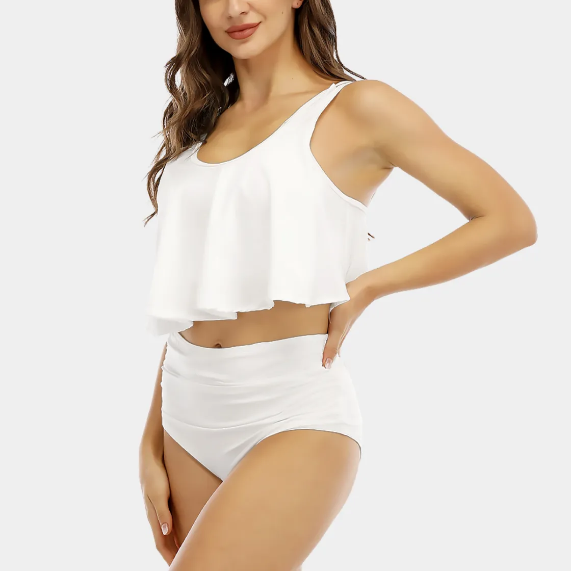 All-Over Print Women's Ruffled Vest Bikini Swimsuit