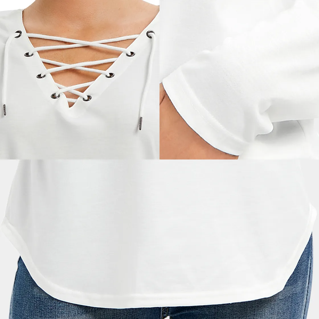 All-Over Print Women's Long Sleeve Neckline Tie Sweatshirt