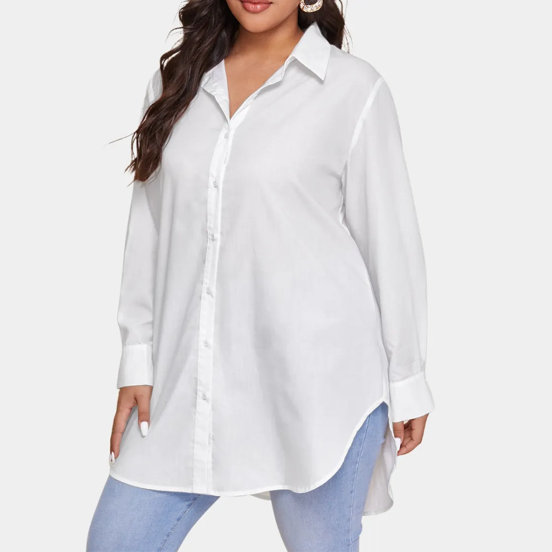 All-Over Print Women's Shirt With Long Sleeve(Plus Size)