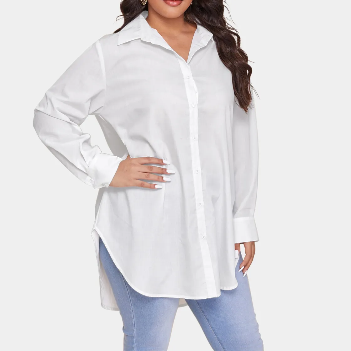All-Over Print Women's Shirt With Long Sleeve(Plus Size)