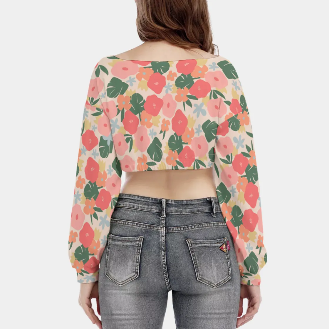 All-Over Print Women's V-neck Long Sleeve Cropped Sweatshirt