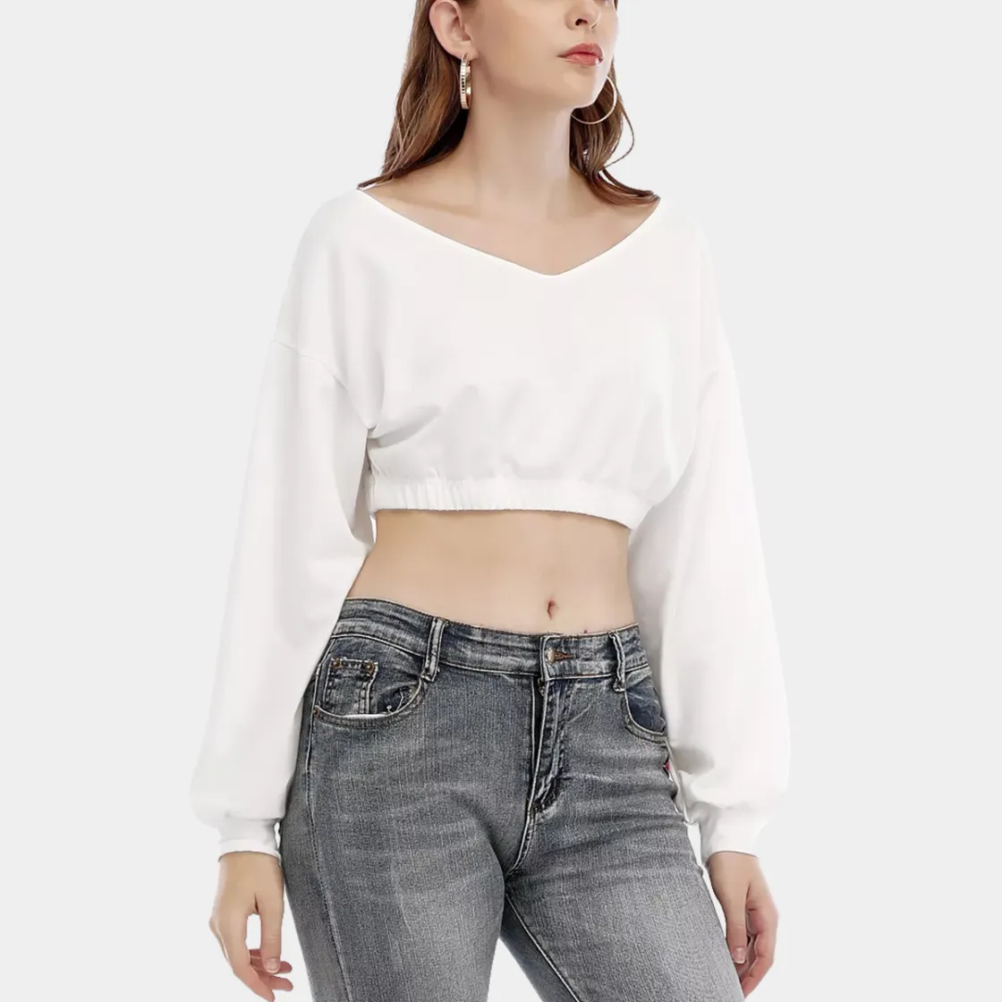 All-Over Print Women's V-neck Long Sleeve Cropped Sweatshirt