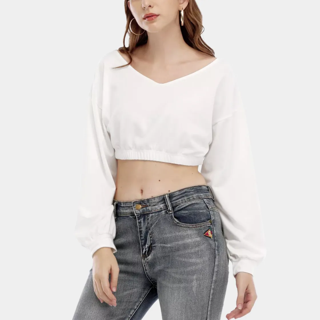 All-Over Print Women's V-neck Long Sleeve Cropped Sweatshirt