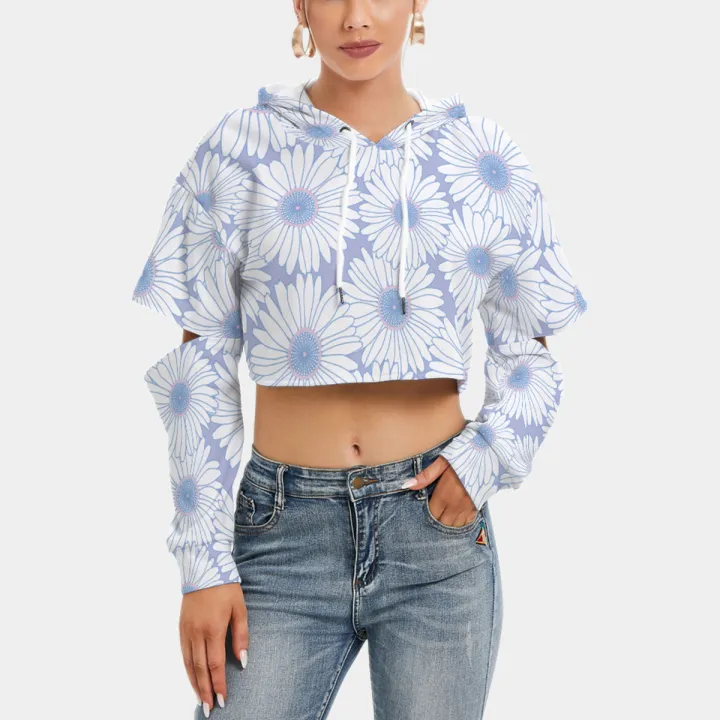 All-Over Print Women's Heavy Fleece Hoodie With Hollow Out Sleeve
