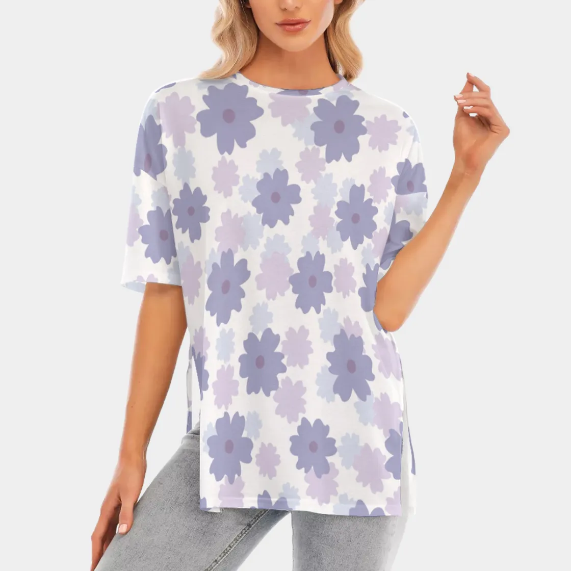 All-Over Print Women's Short Sleeves T-shirt With Hem Split