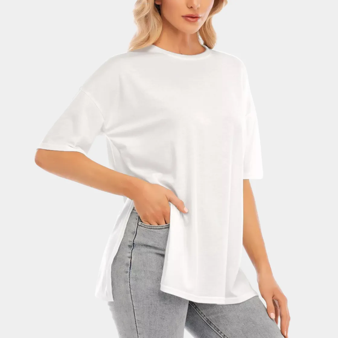 All-Over Print Women's Short Sleeves T-shirt With Hem Split