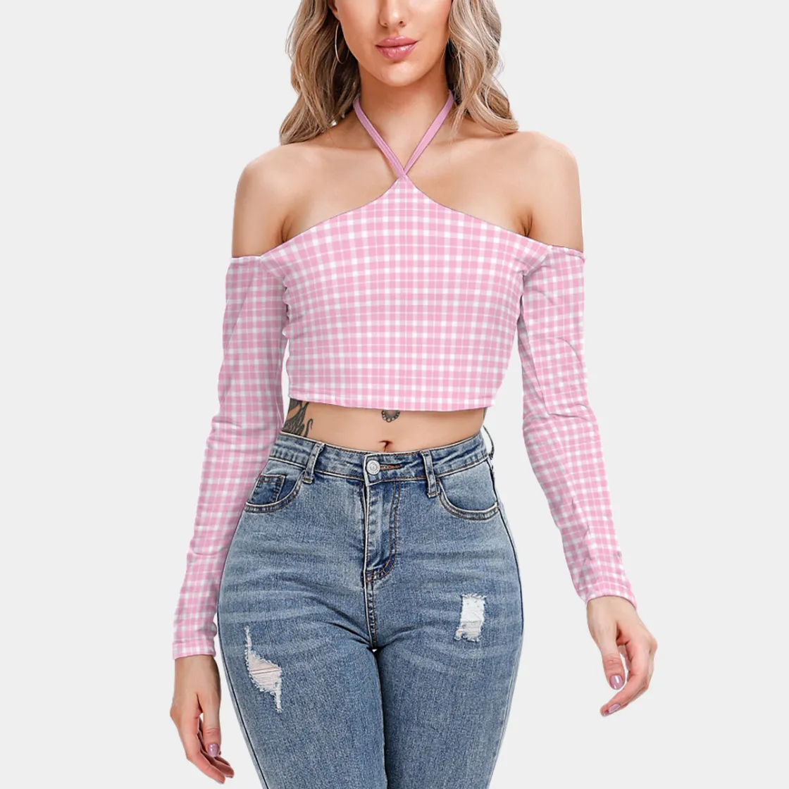 All-Over Print Women's Halter Lace-up Top