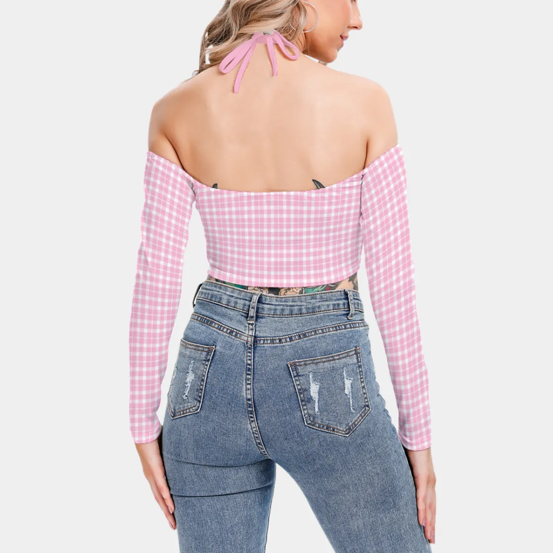All-Over Print Women's Halter Lace-up Top