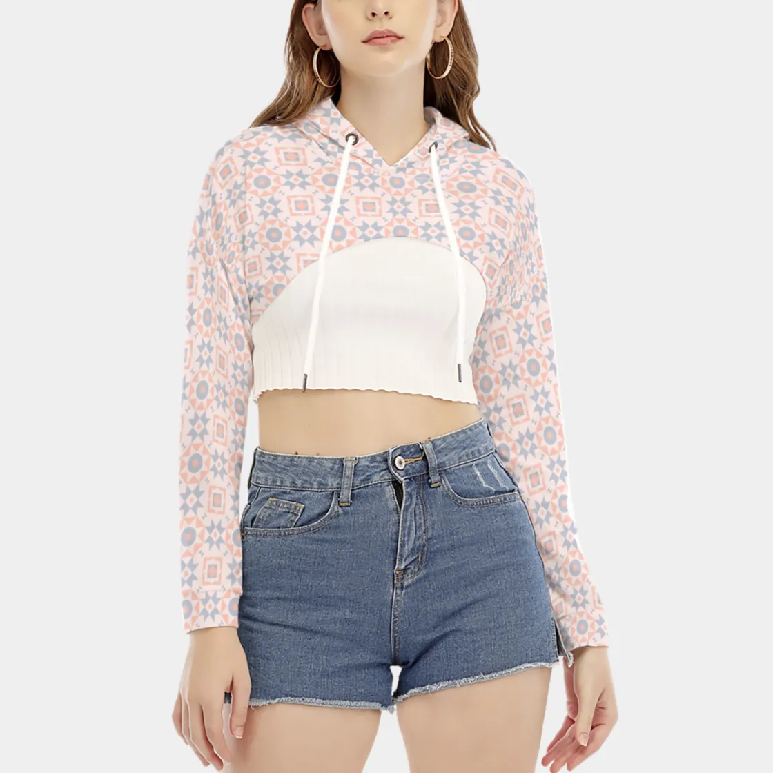 All-Over Print Women's Smock Short Hoodie With Long Sleeve