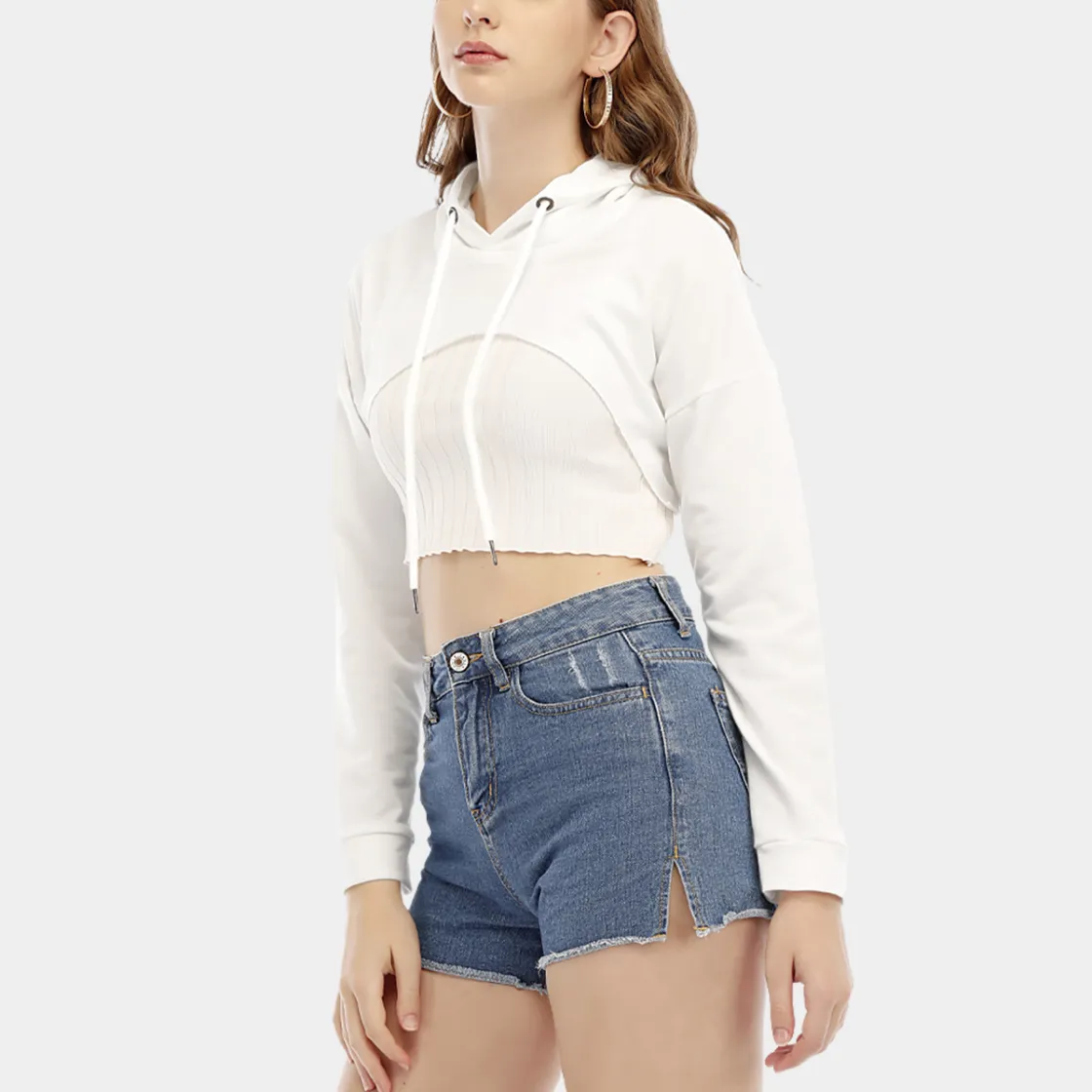 All-Over Print Women's Smock Short Hoodie With Long Sleeve