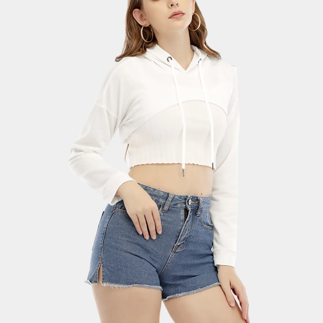 All-Over Print Women's Smock Short Hoodie With Long Sleeve