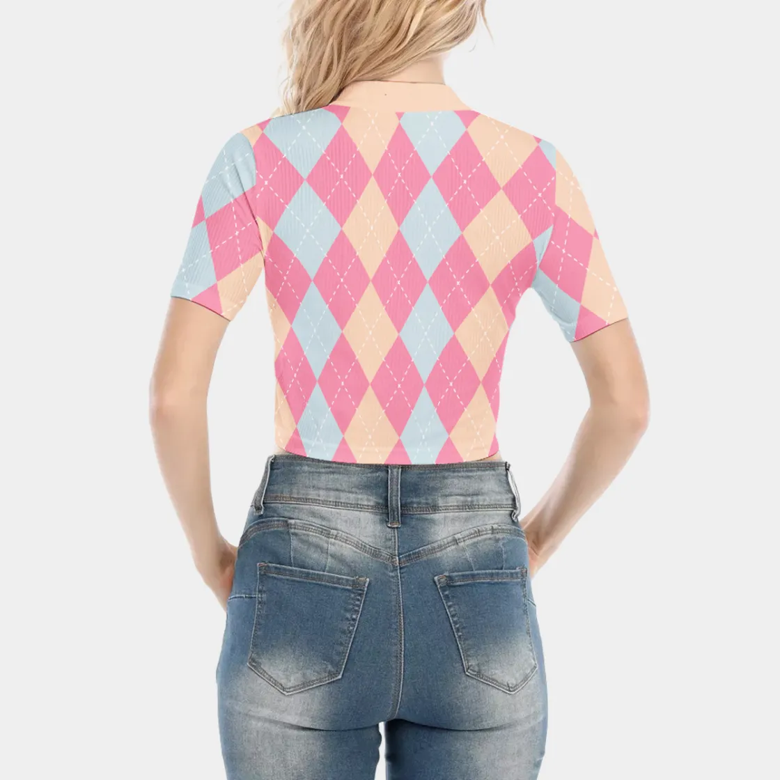 All-Over Print Women's Short Sleeve T-shirt With Two-way Zipper