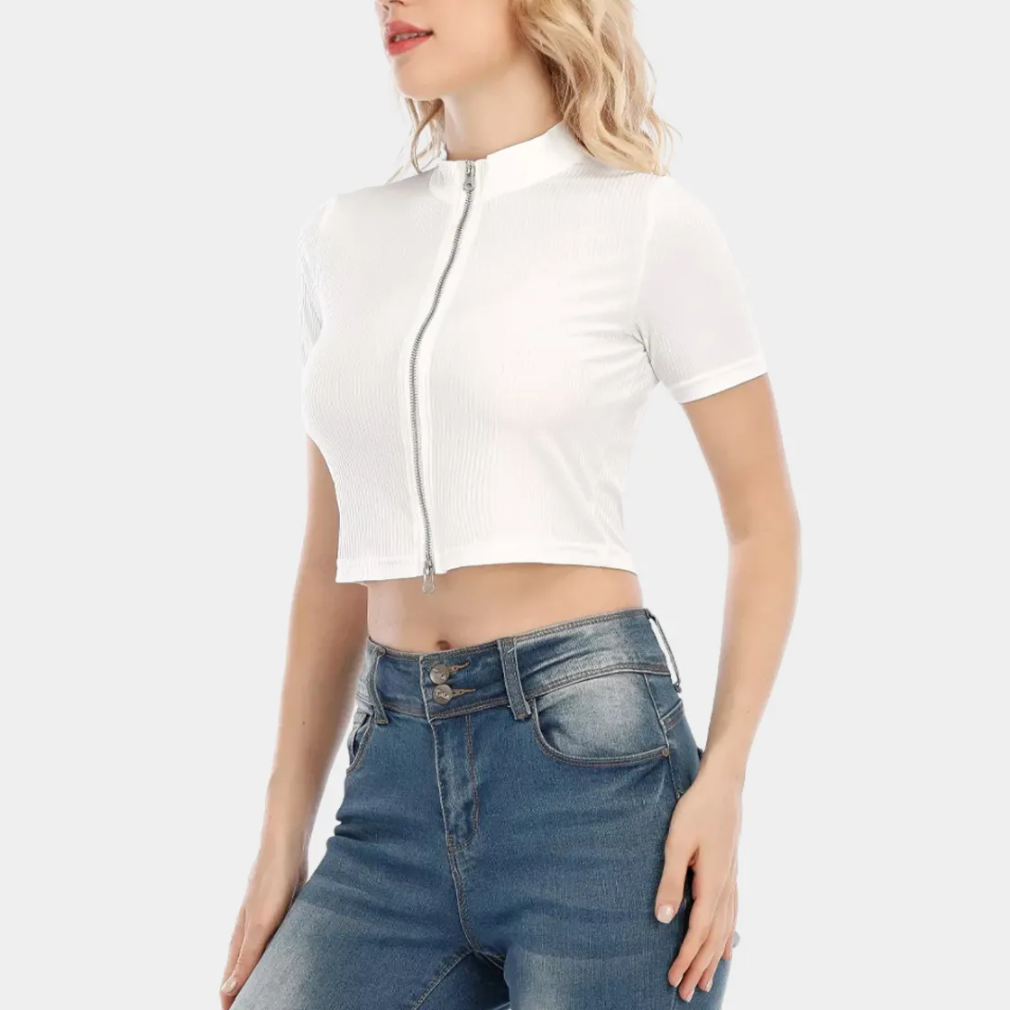 All-Over Print Women's Short Sleeve T-shirt With Two-way Zipper