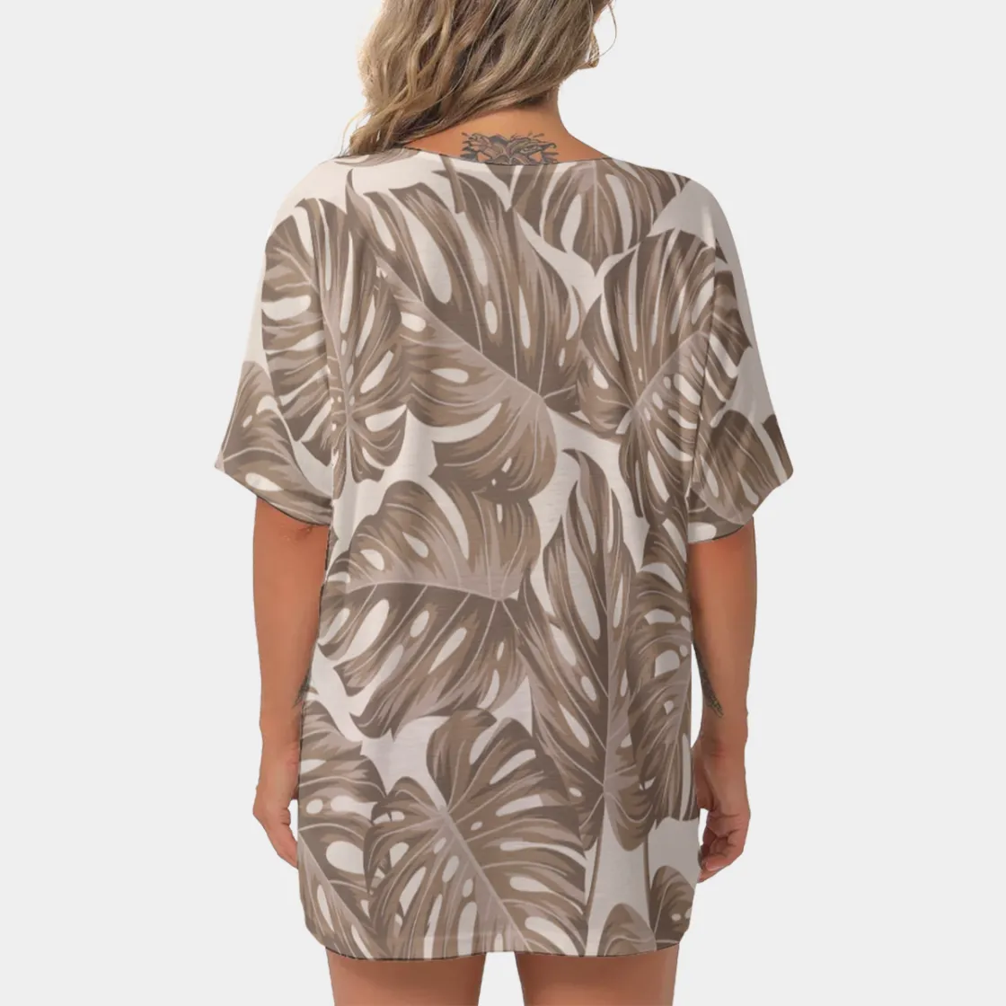 All-Over Print Women's Bat Sleeves V-Neck Blouse