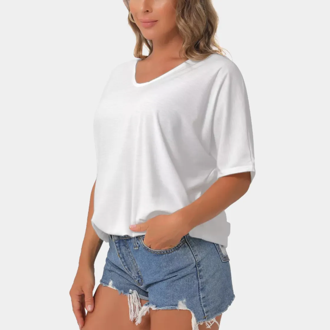 All-Over Print Women's Bat Sleeves V-Neck Blouse