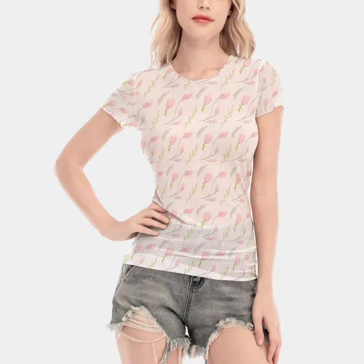 All-Over Print Women's Short Sleeve Mesh Blouse
