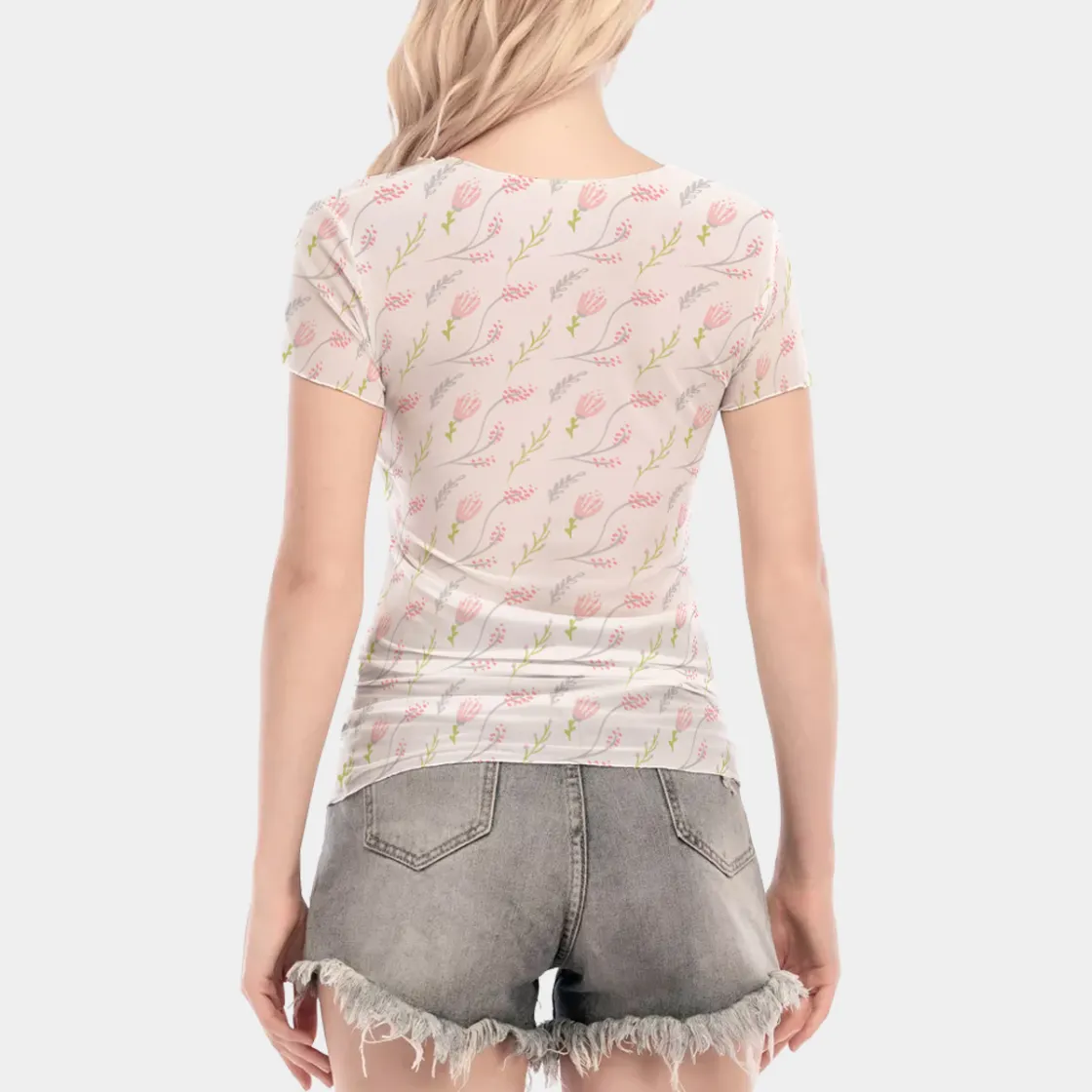 All-Over Print Women's Short Sleeve Mesh Blouse