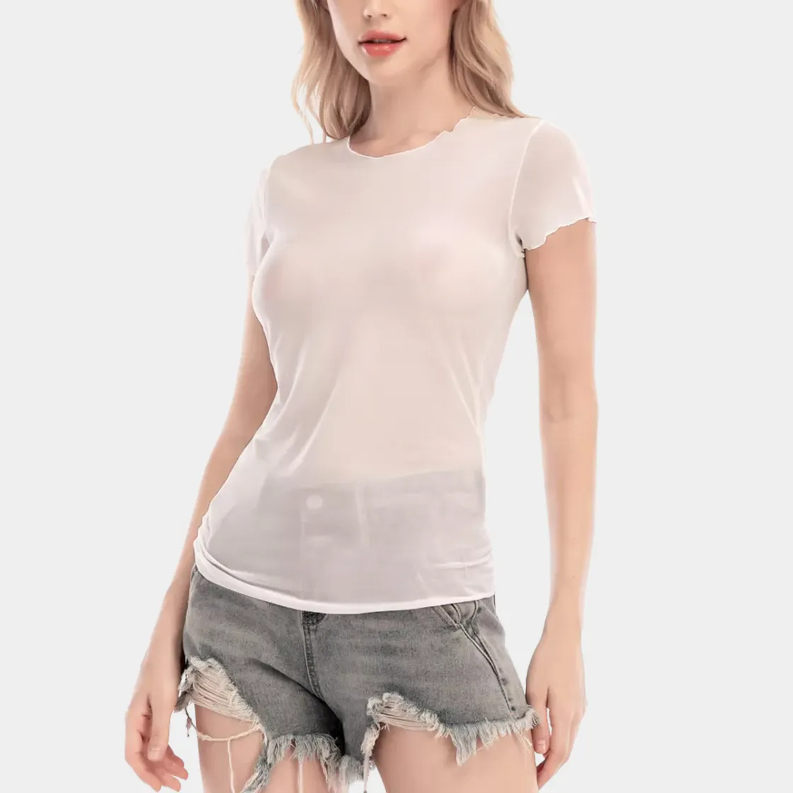 All-Over Print Women's Short Sleeve Mesh Blouse