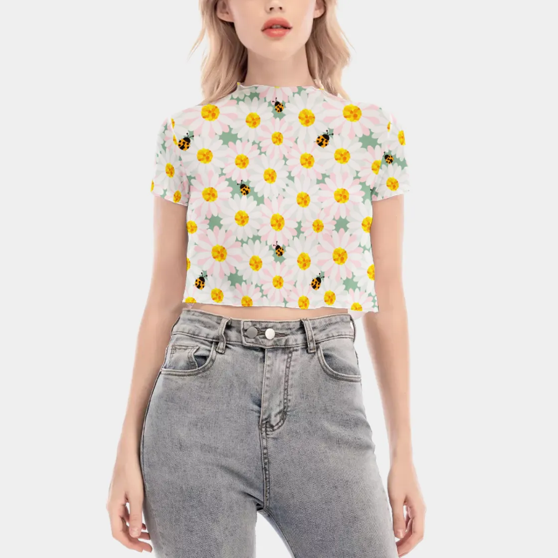 All-Over Print Women's Short Sleeves Mesh Crop Top