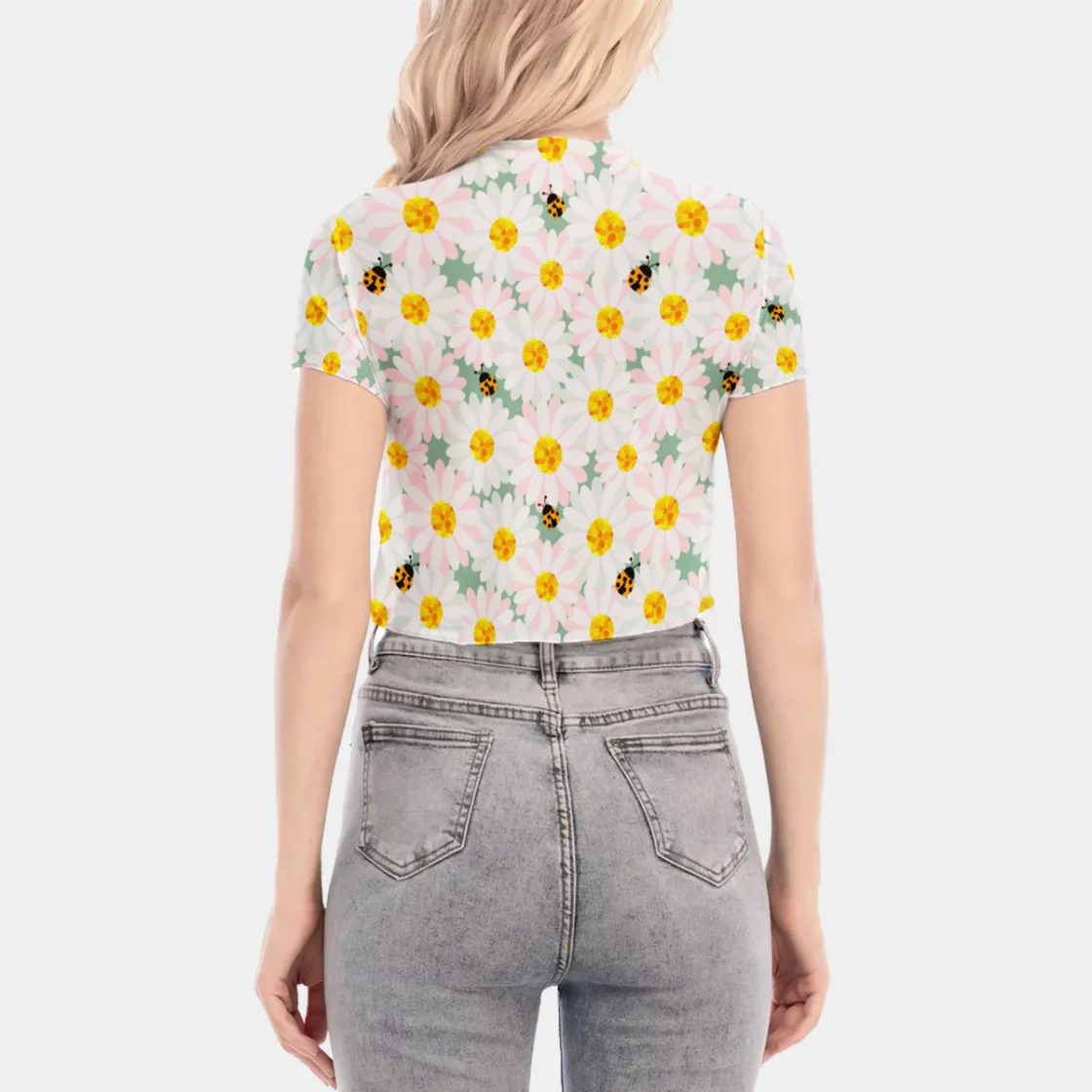All-Over Print Women's Short Sleeves Mesh Crop Top
