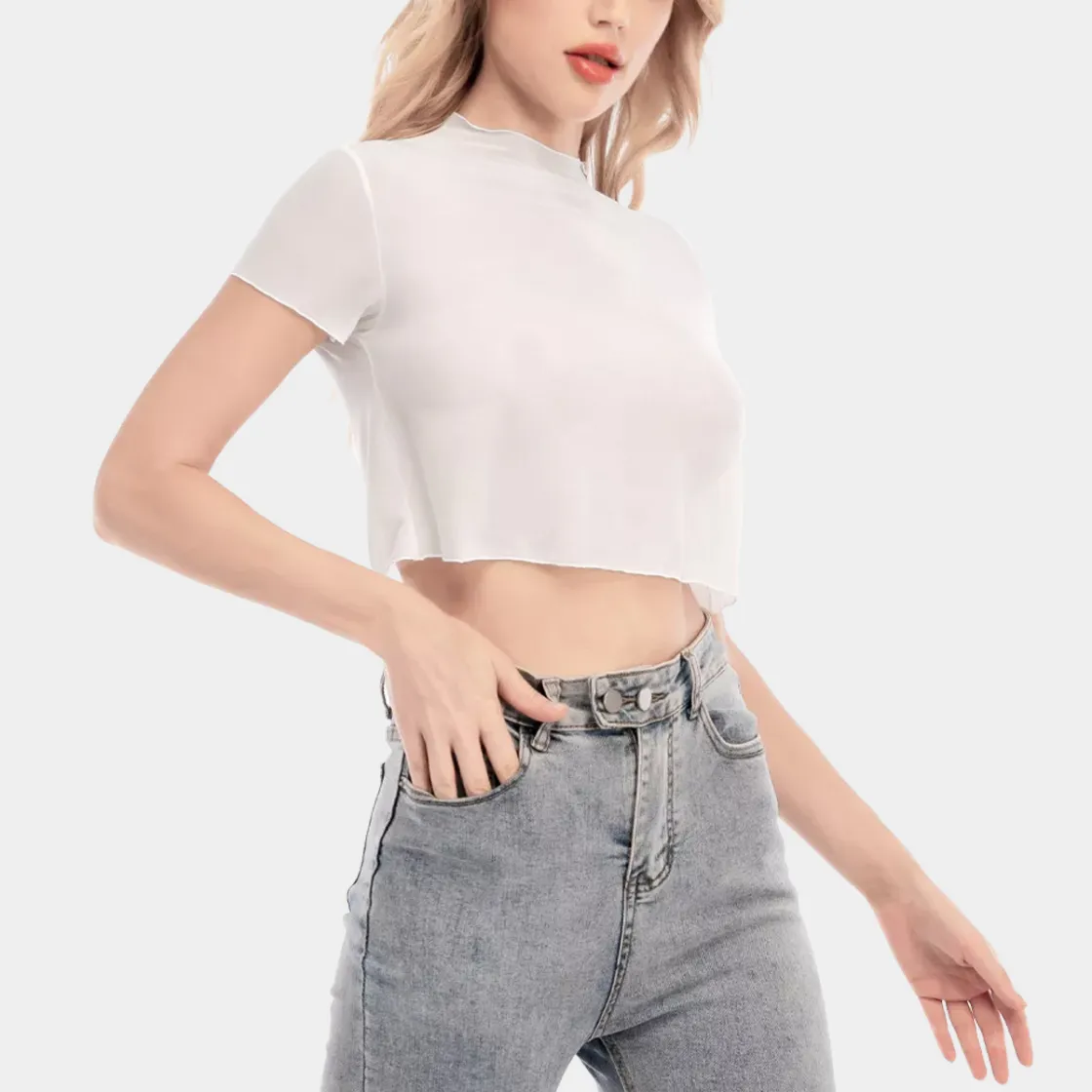 All-Over Print Women's Short Sleeves Mesh Crop Top