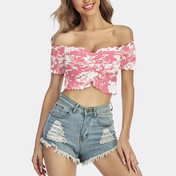 All-Over Print Women's One-shoulder Off-the-navel Short Sleeve T-shirt
