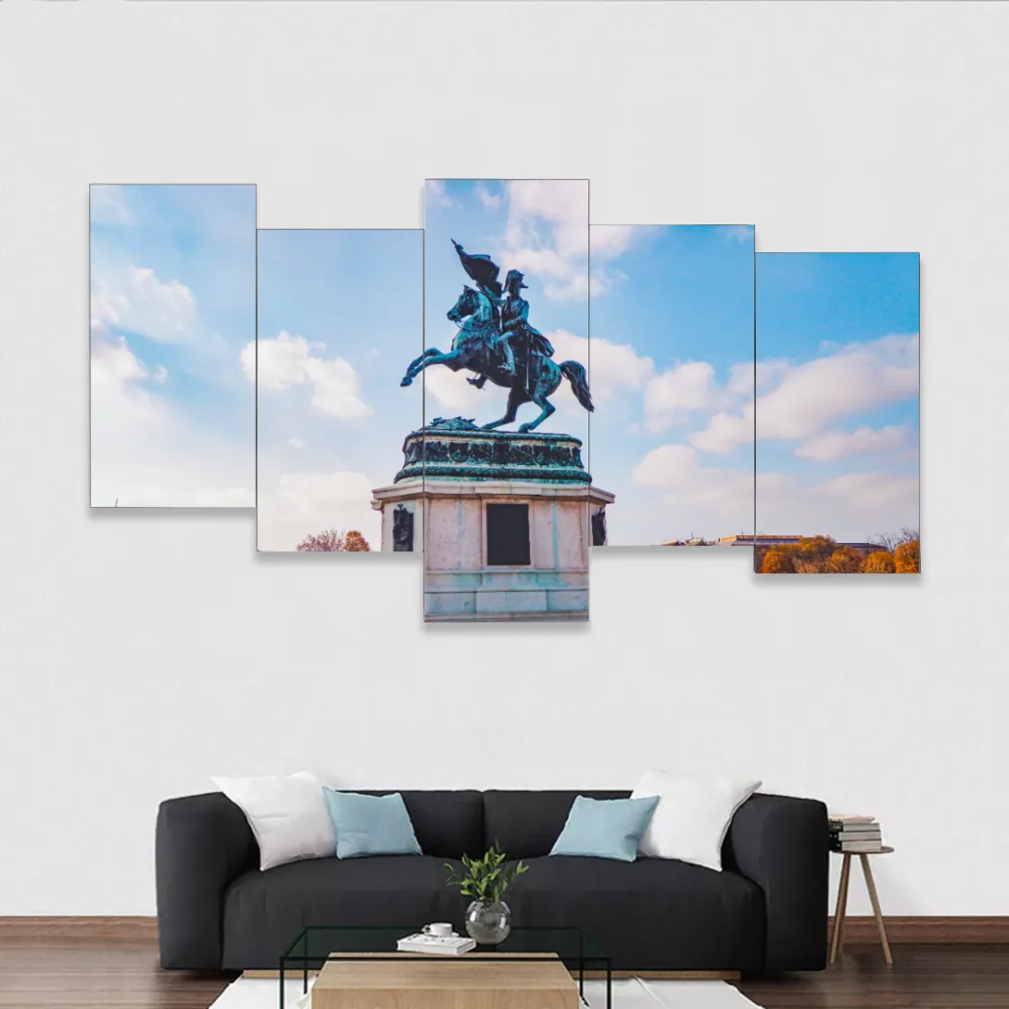 Framed five-piece mural
