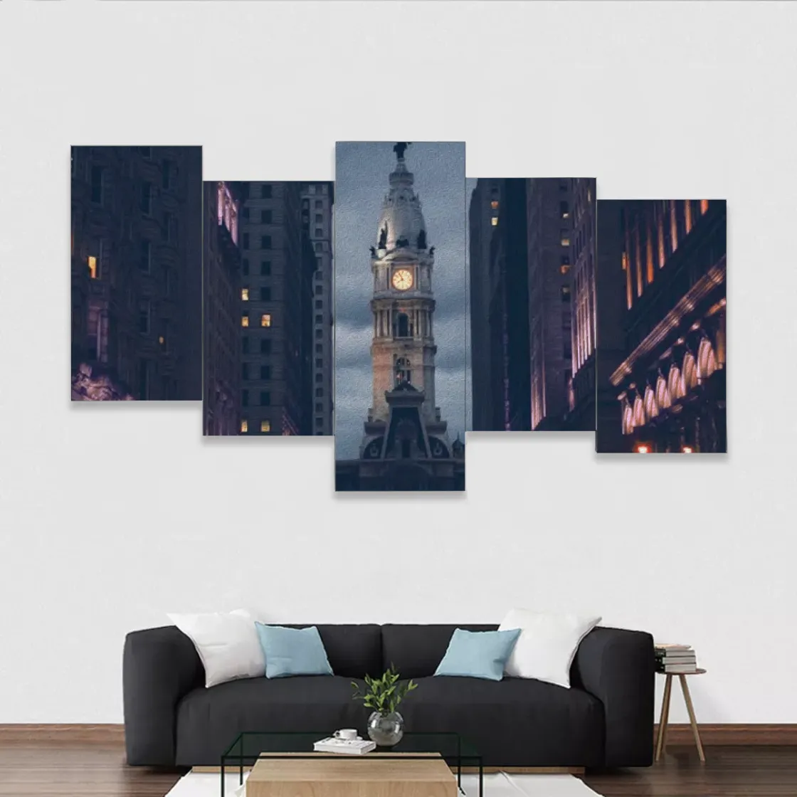 Framed five-piece mural