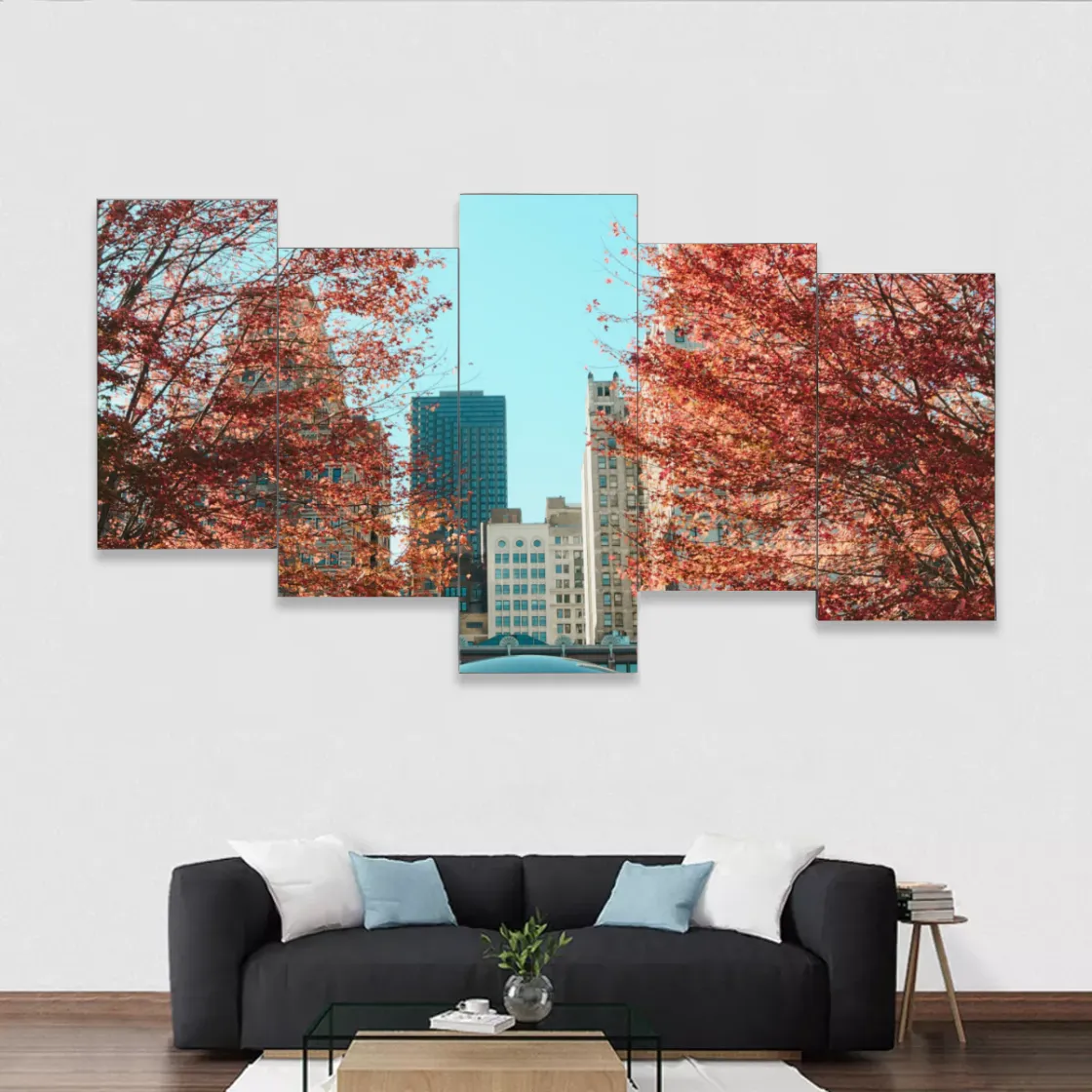 Framed five-piece mural