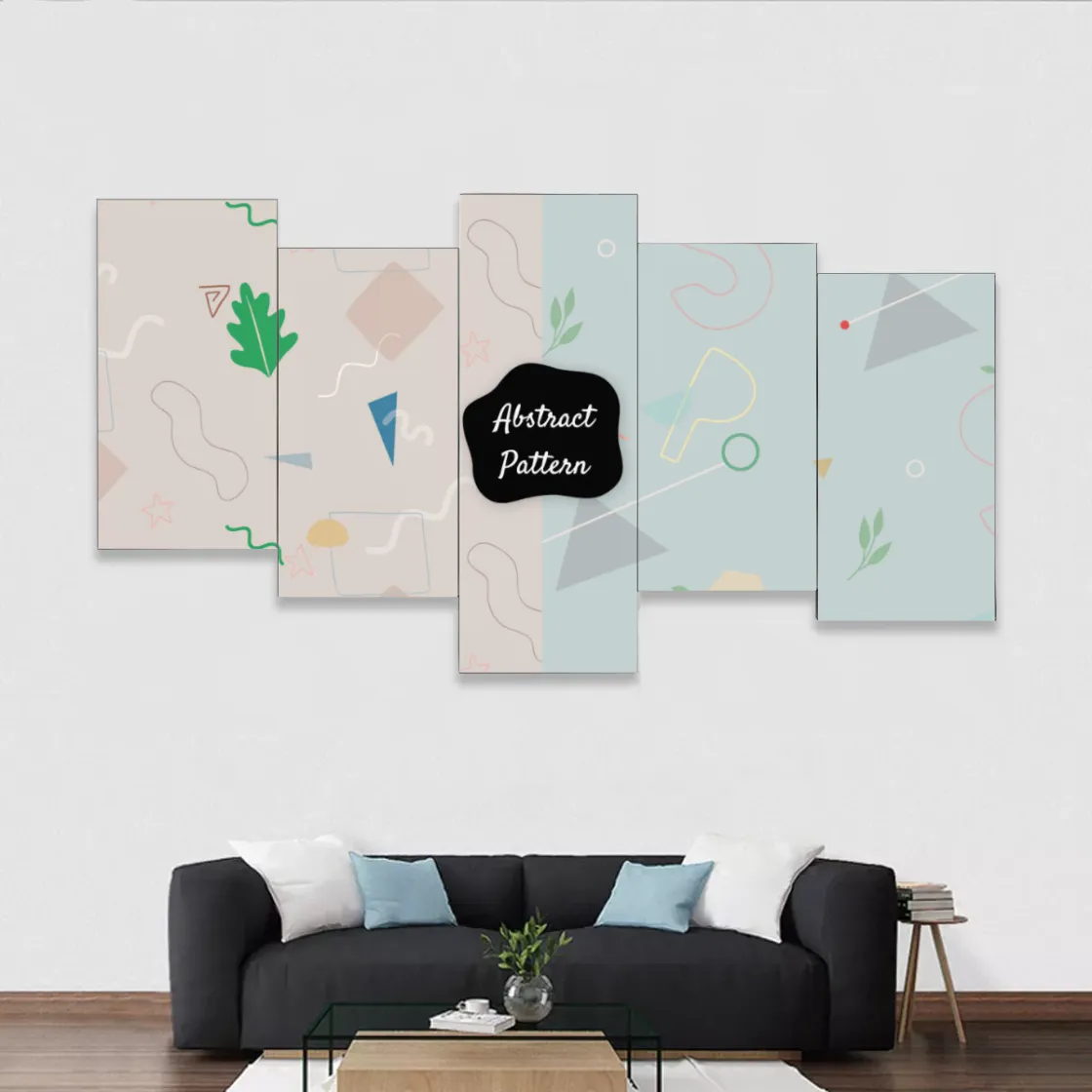 Framed five-piece mural