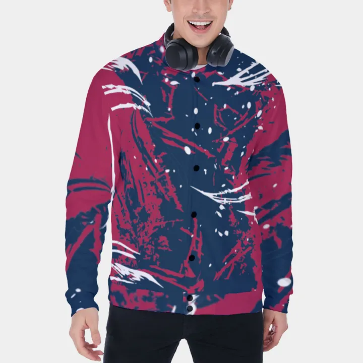 All-Over Print Men's Baseball Jacket With Heavy Fleece