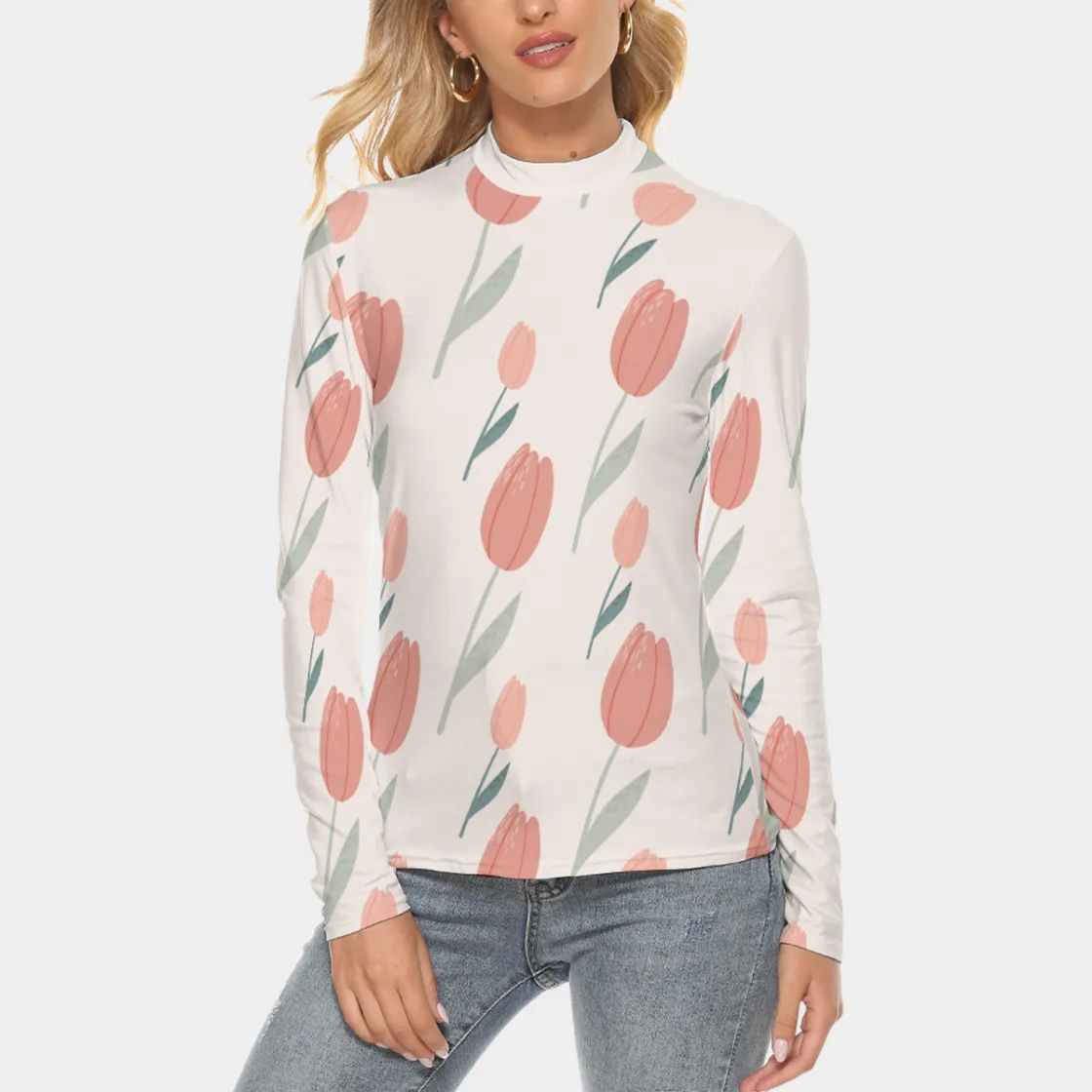 All Over Print Women's Stretchable Turtleneck Top