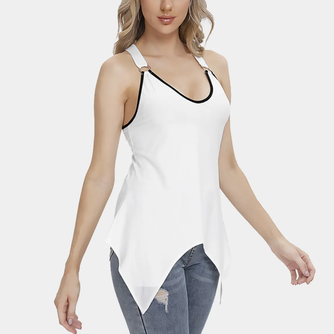 All-Over Print Women's Racing Tank Top With Irregular Hem