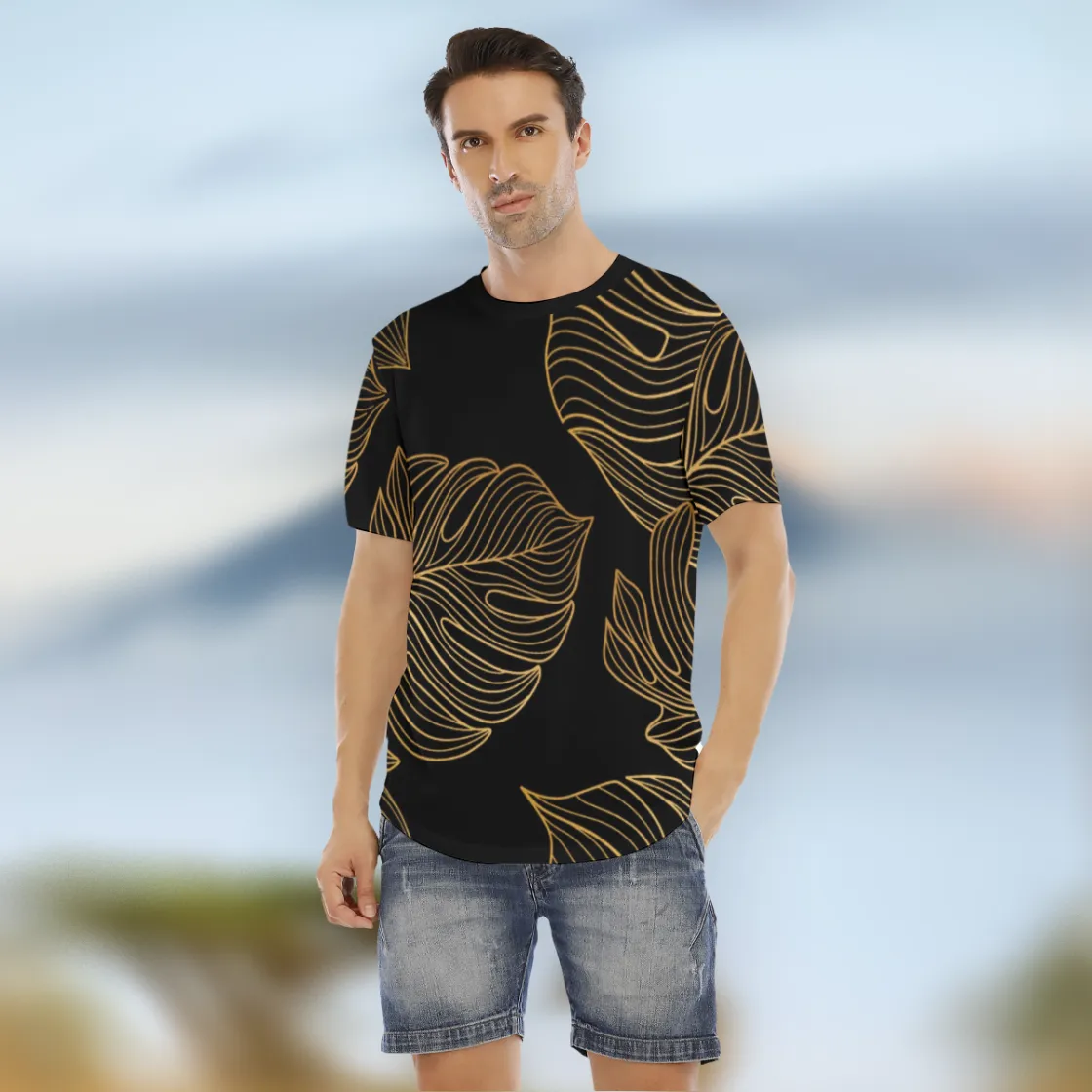 All-Over Print Men's Short Sleeve Rounded Hem T-shirt