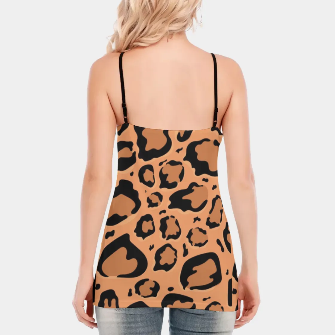 All-Over Print Women's V-neck Eyelet Lace-up Cami Dress