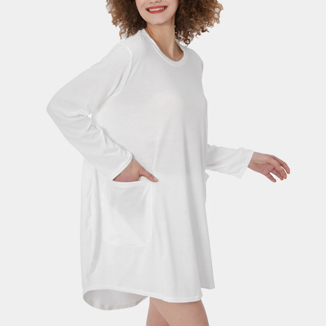 All-Over Print Women's Casual Loose Long Sleeve Dress With Pocket