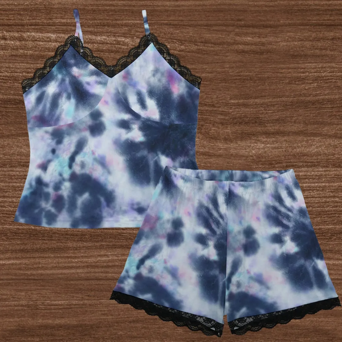 All-Over Print Women's Cami Home Suit With Lace Edge
