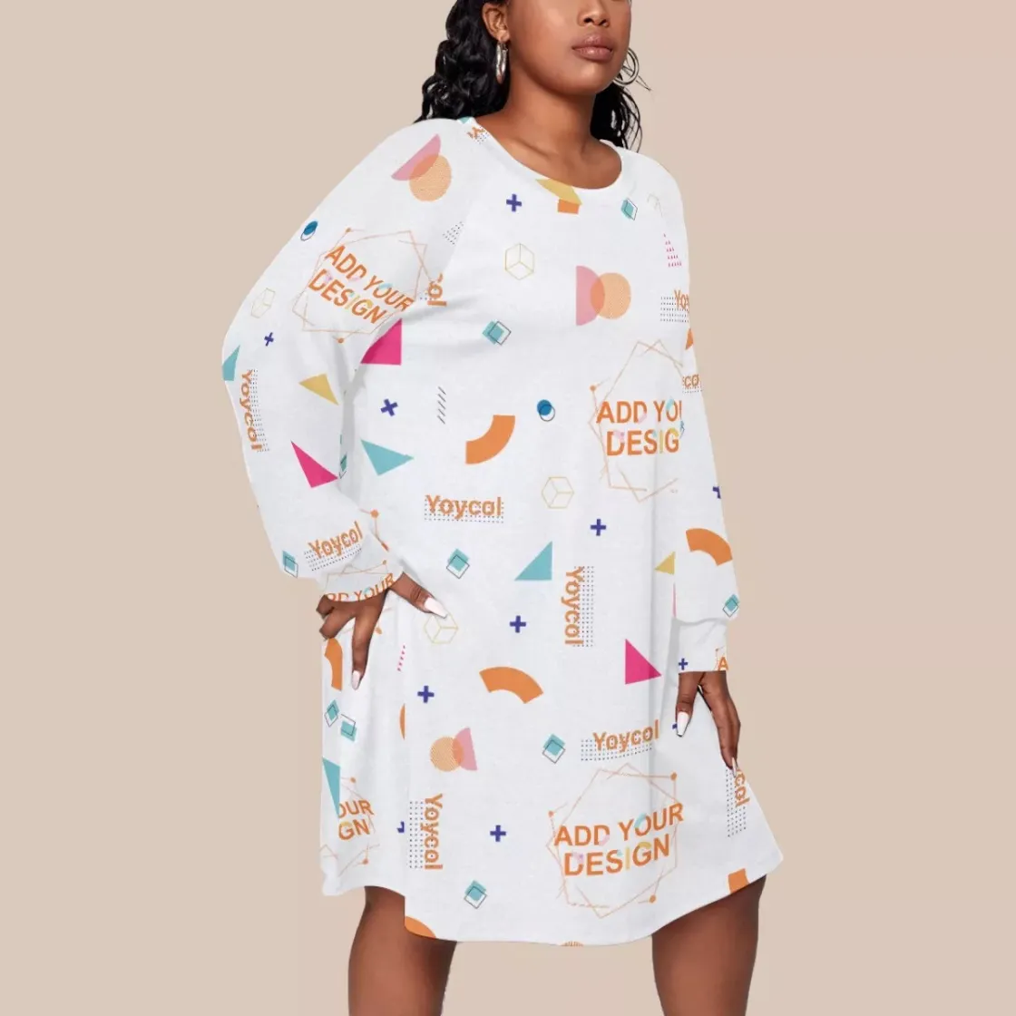 All-Over Print Women's Dress With Raglan Sleeve(Plus Size)
