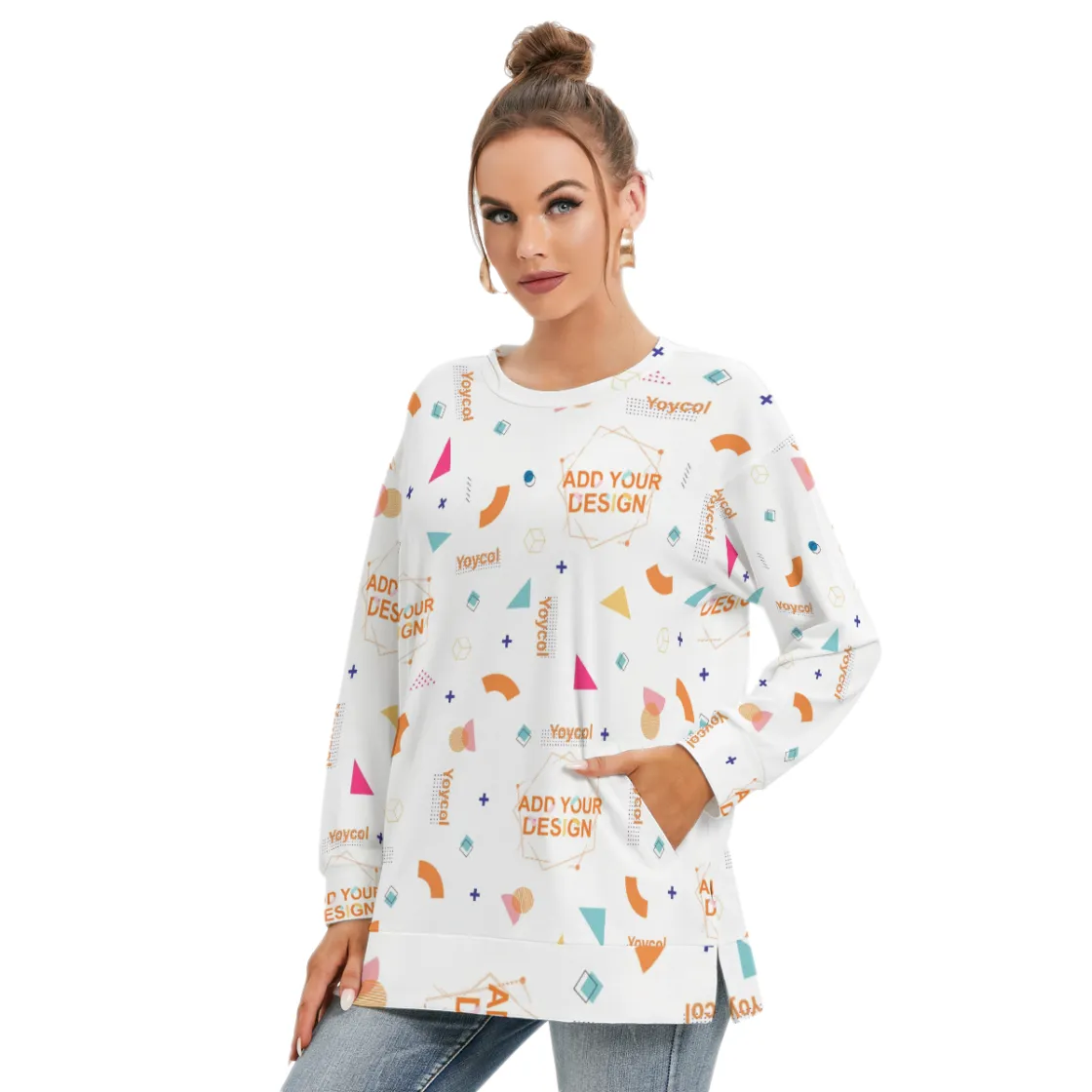 All-Over Print Women's Side Split O-neck Sweatshirt