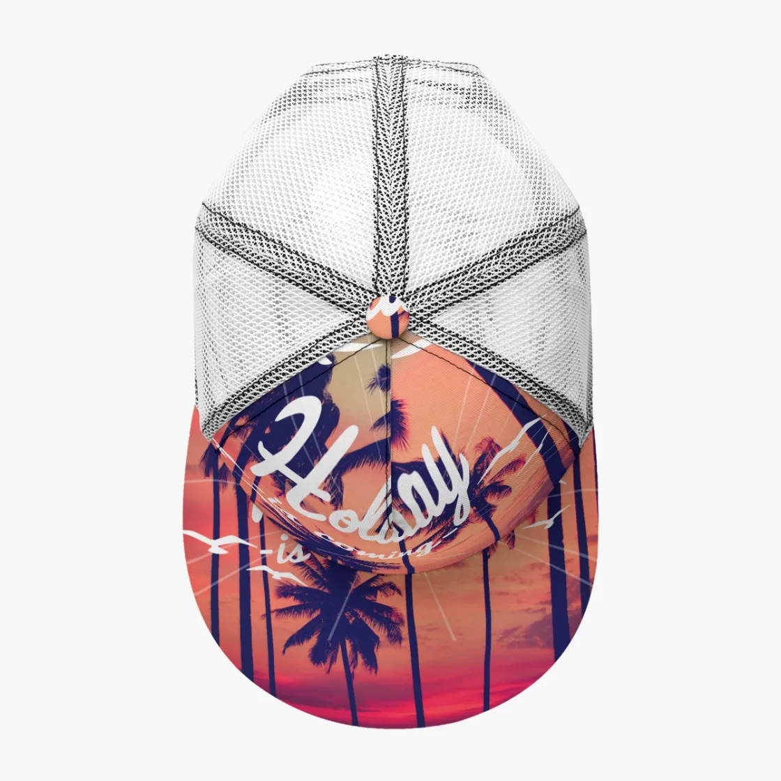 All-Over Print Black Buckle Flat-brimmed Mesh Cap With Box