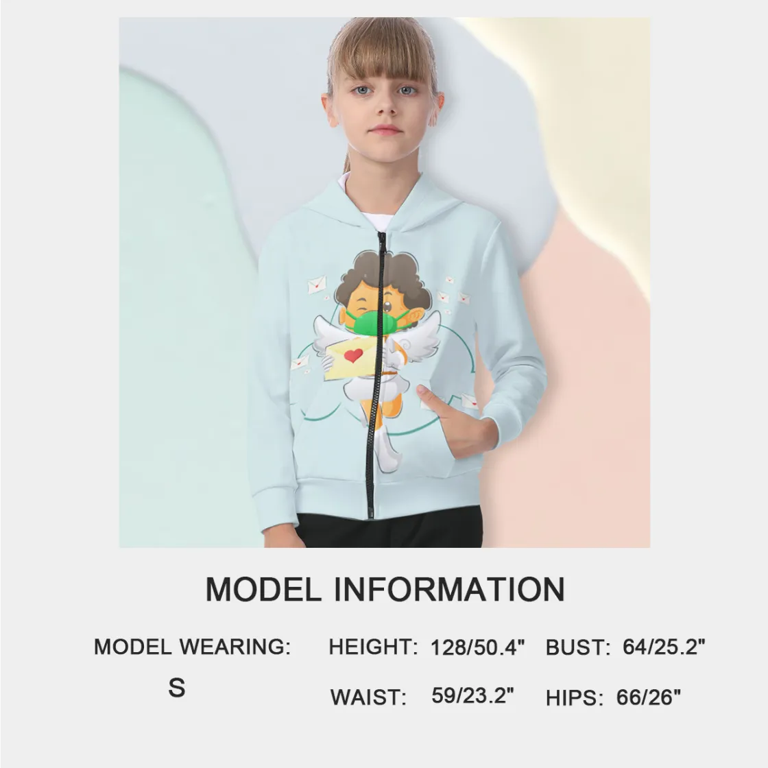 All-Over Print Kid's Zip-up Hoodie With Patch Pocket