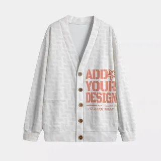 All-Over Print Unisex V-neck Knitted Fleece Cardigan With Button Closure